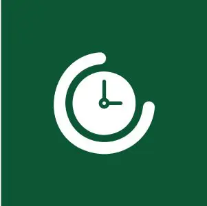 Clock icon on green background.
